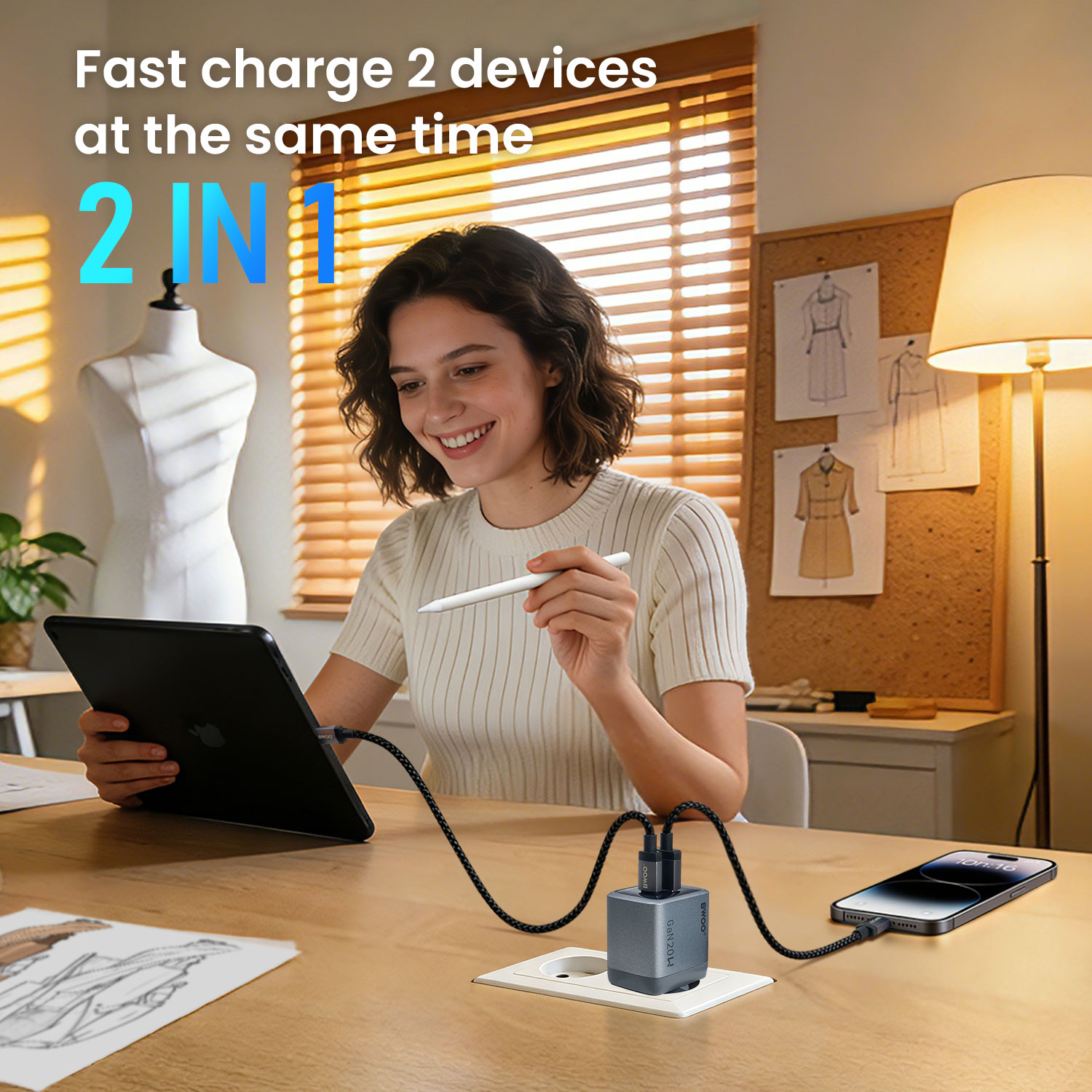 BO-CDA244 Dual Ports GaN Charger