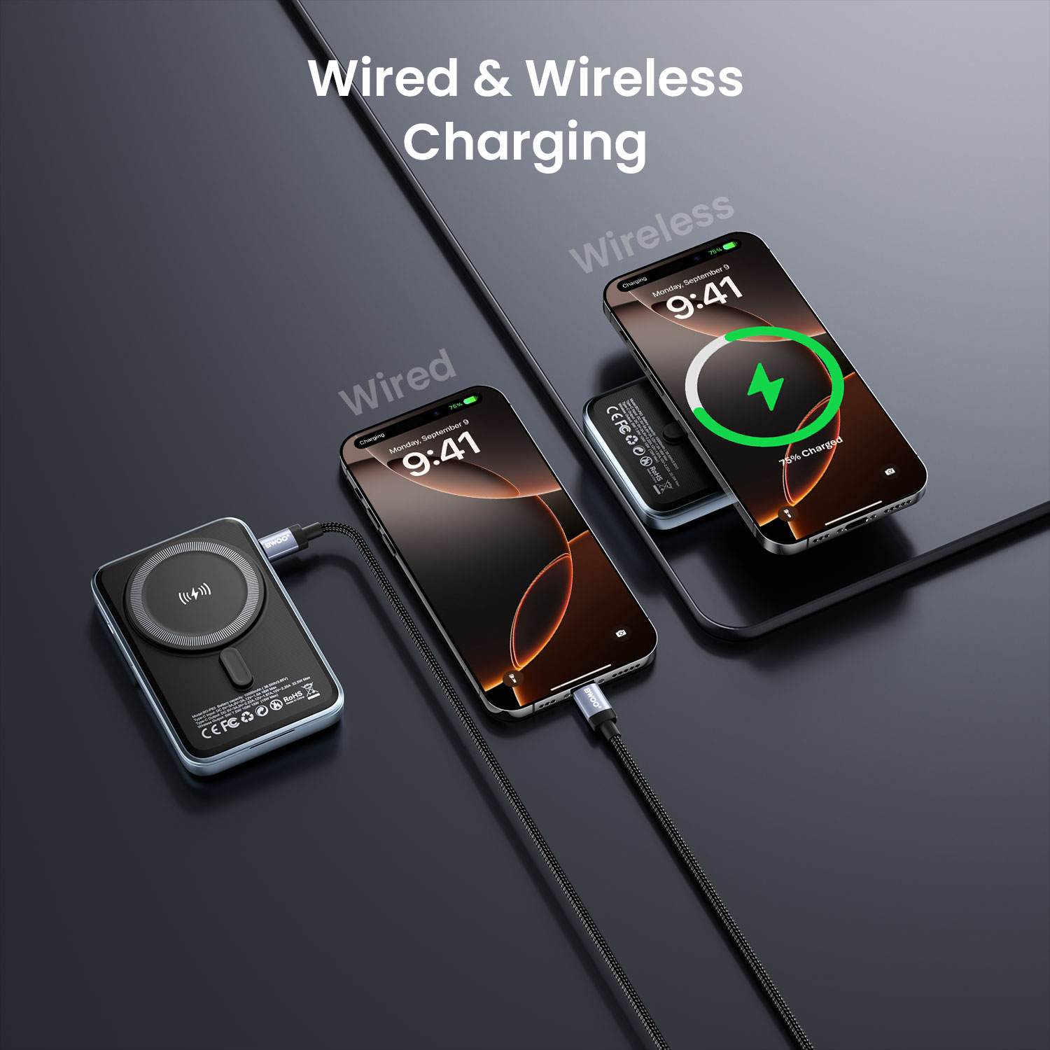 Power Bank Support Wired and Wireless Charging