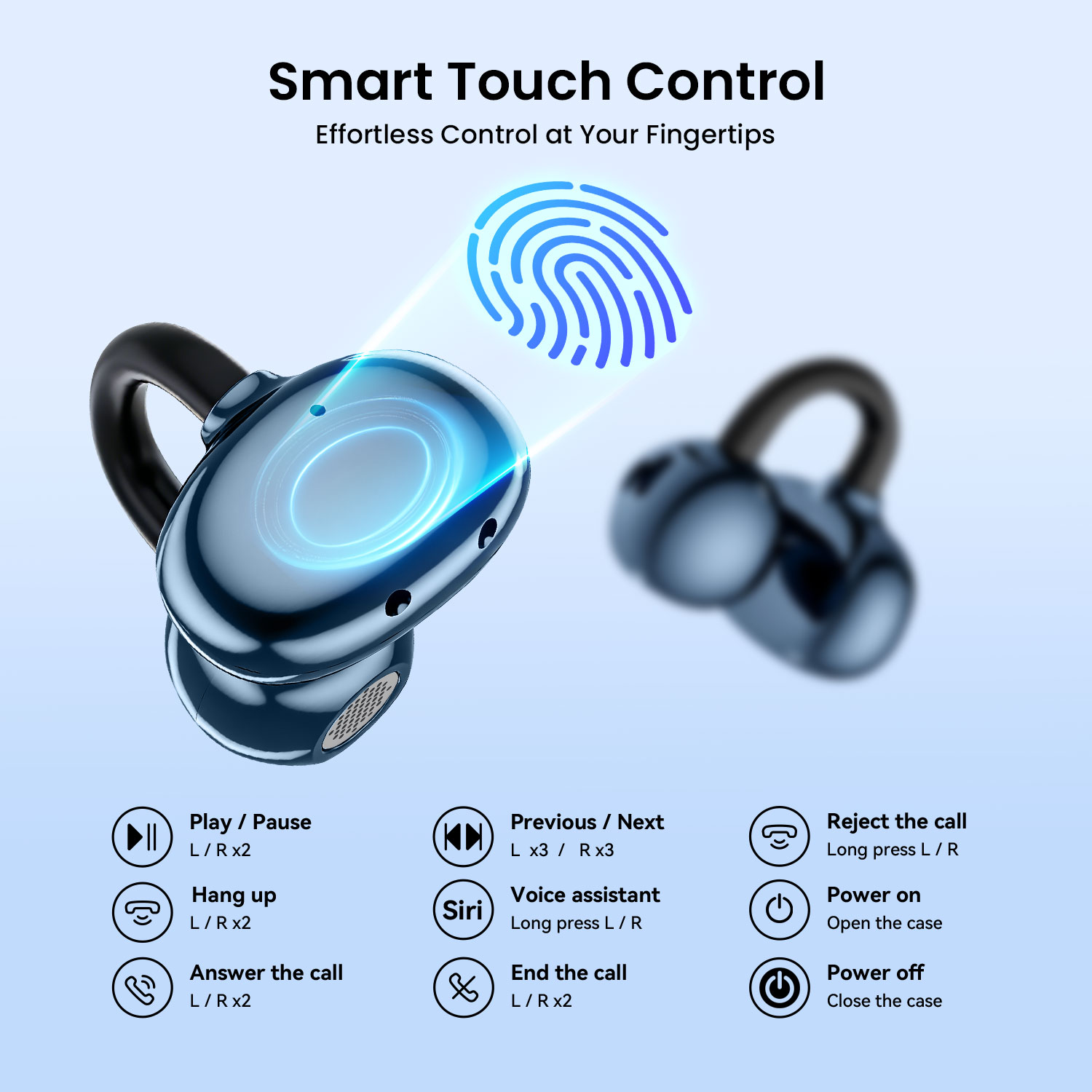 Open Ear Earphones with Smart Touch Control