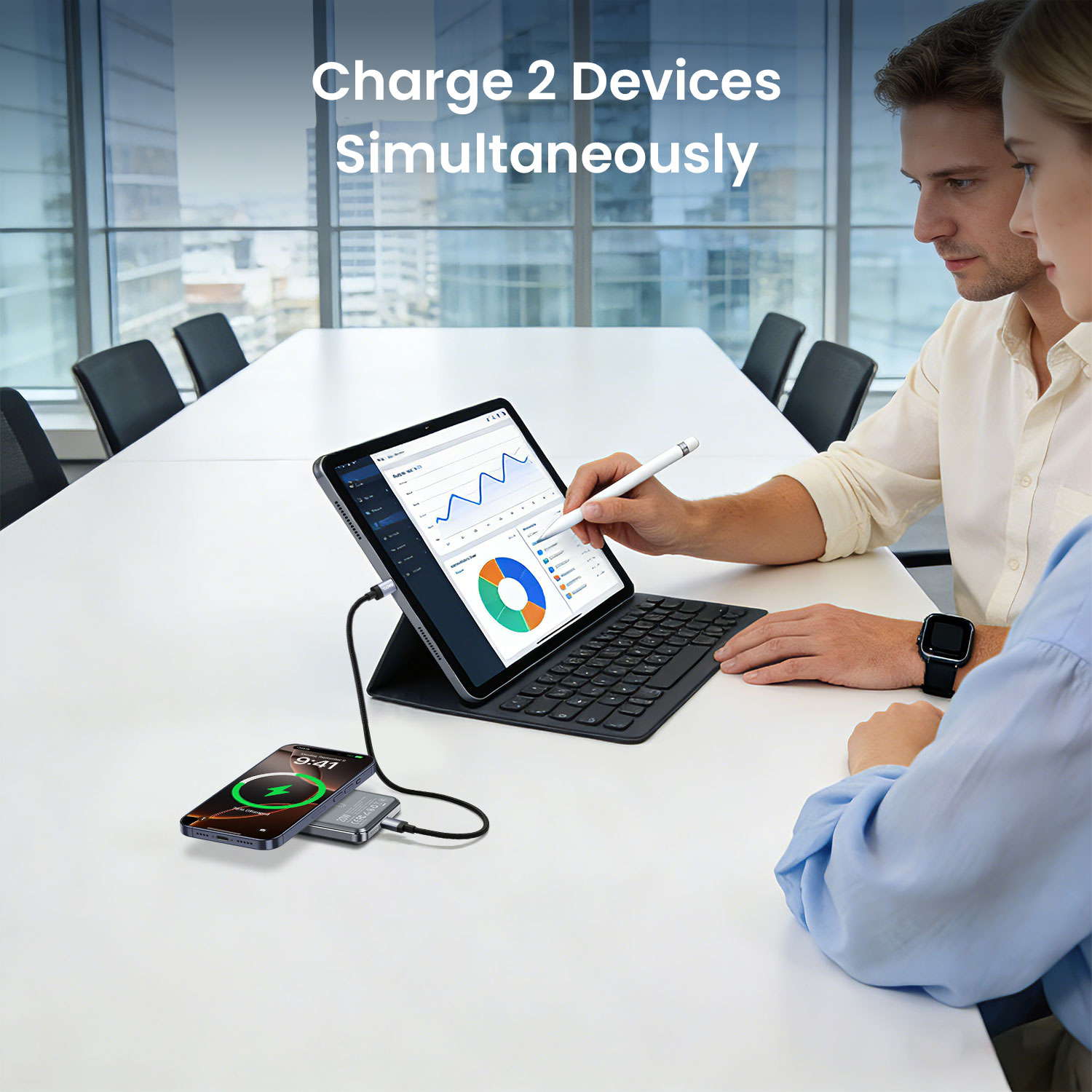 Magnetic Power Bank Supports Charging 2 Devices