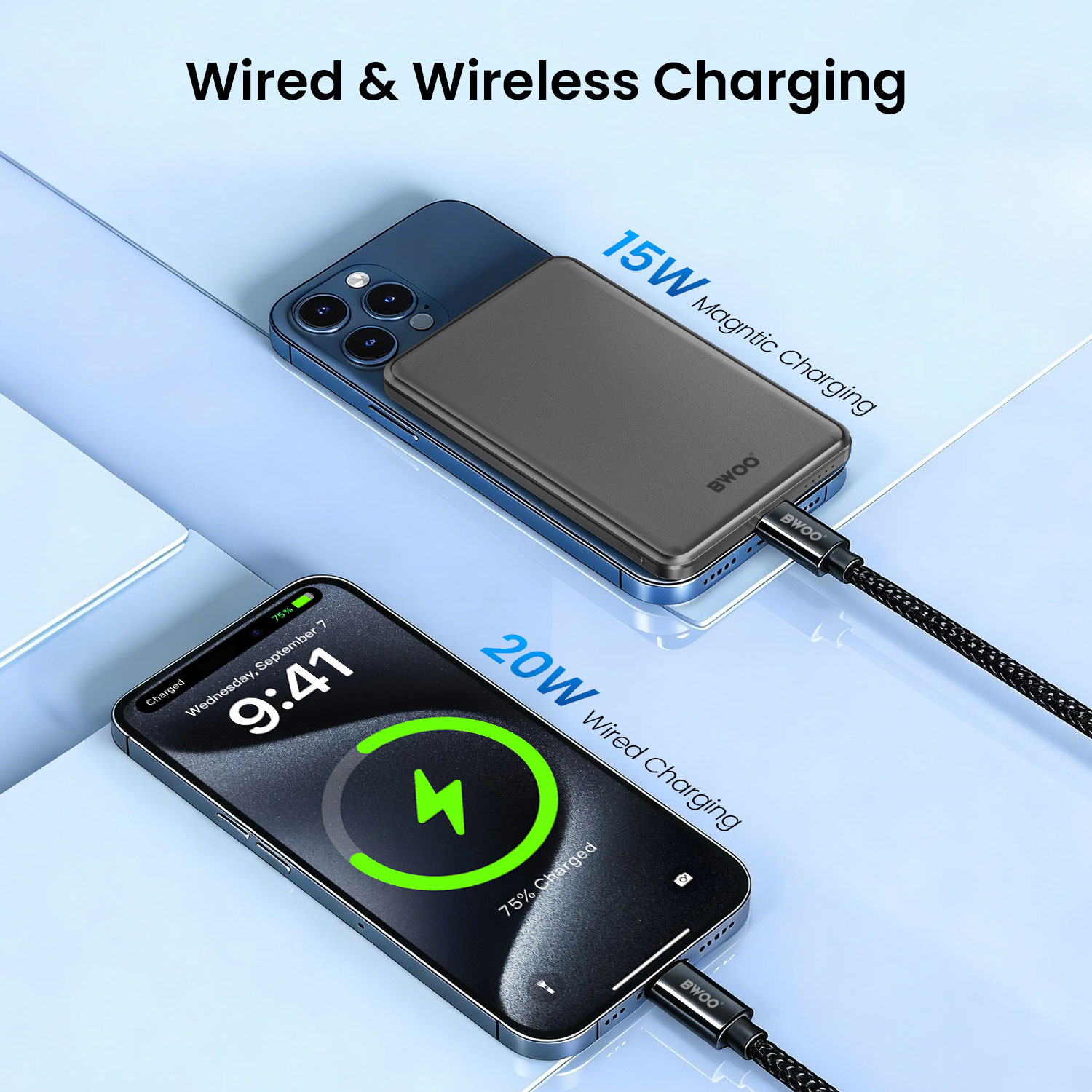 Magnetic Power Bank supports Wired and Wireless Charging