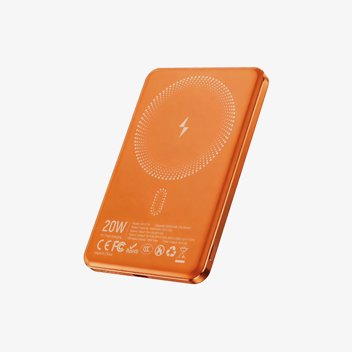 5000mAh Magnetic Power Bank Ultra-Slim Orange