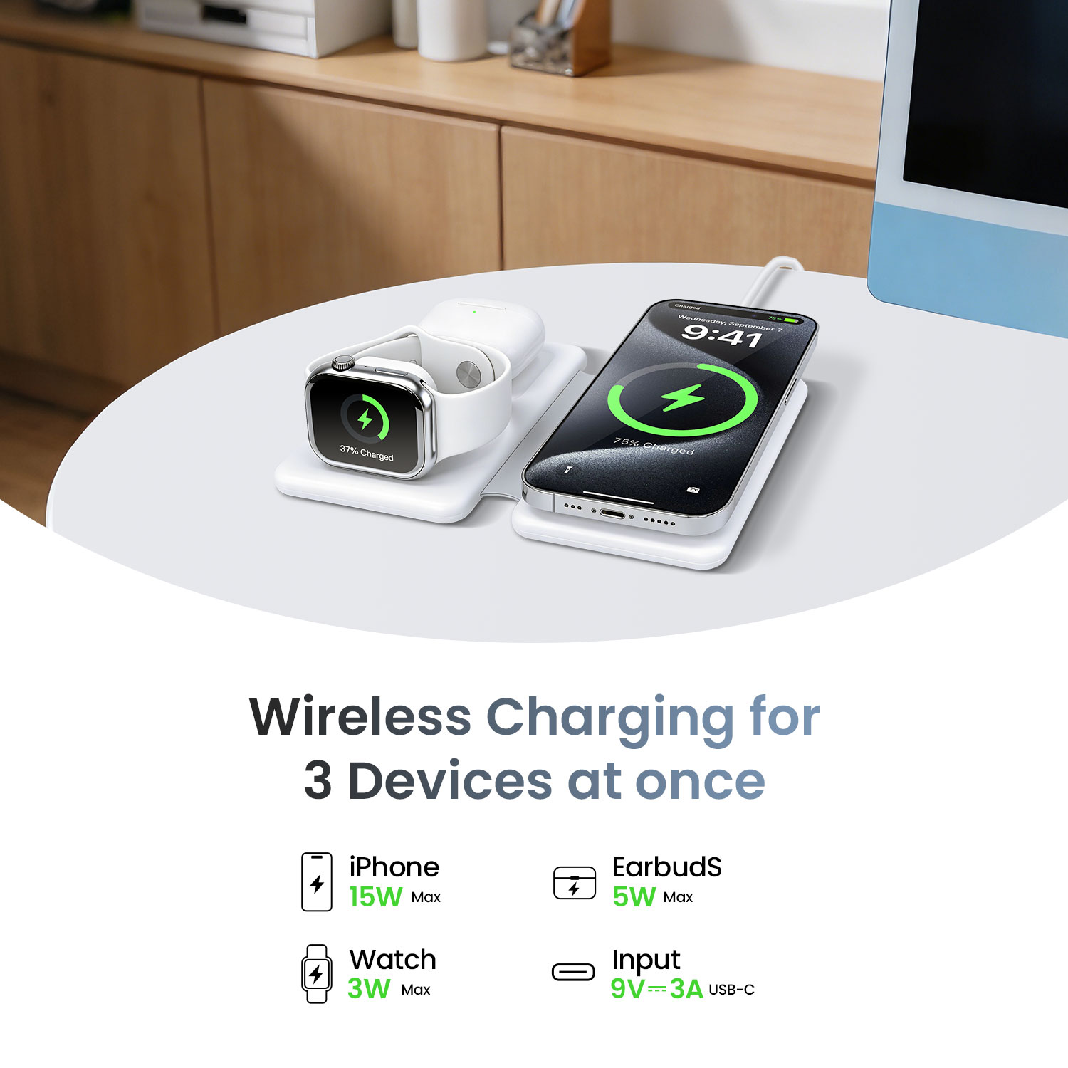 3 in 1 Wireless Charging Station for 3 Devices