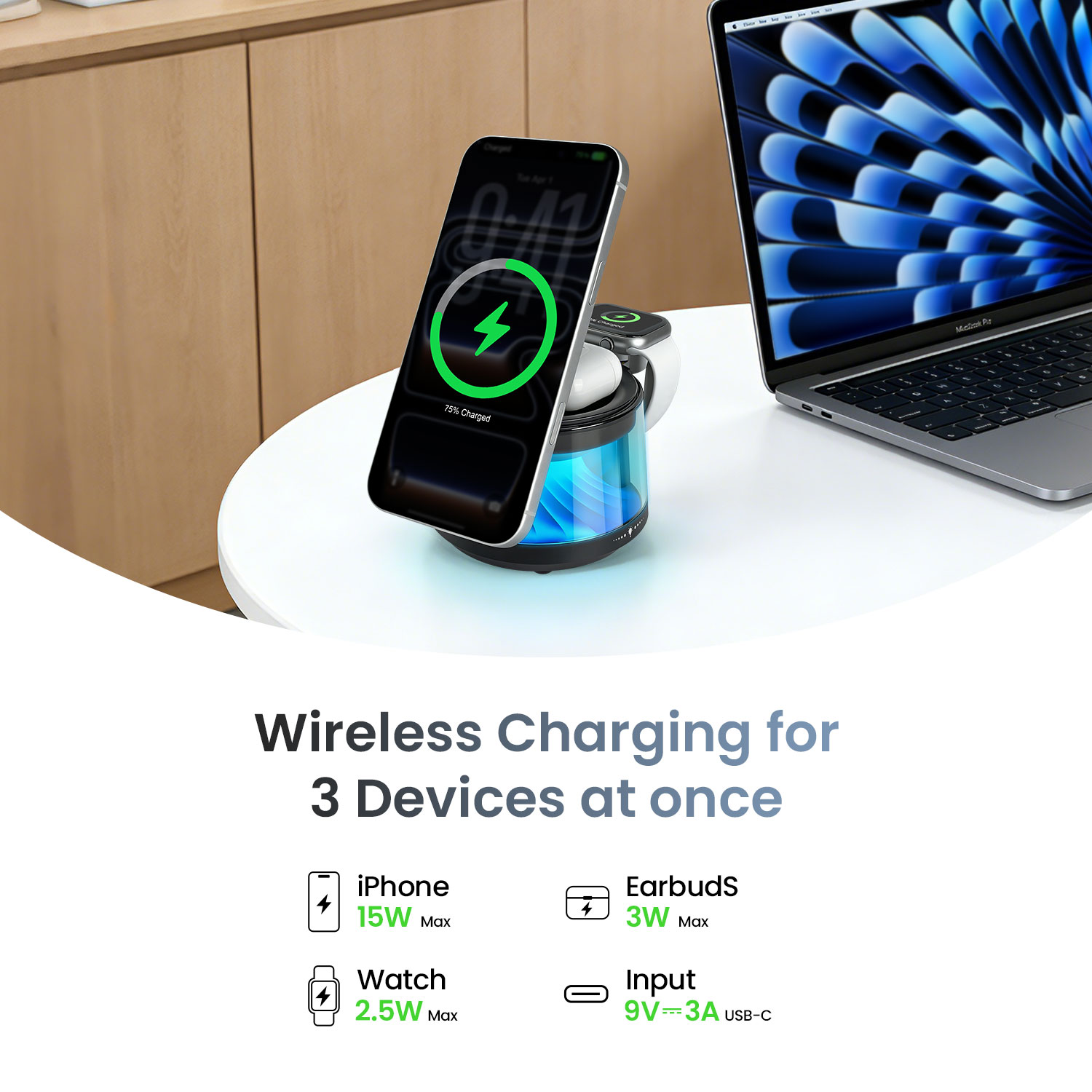 Wireless Charging Station for 3 Devices