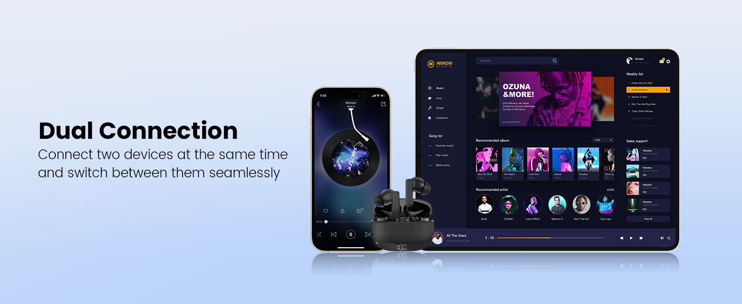 Wireless Earphones support Dual Connections