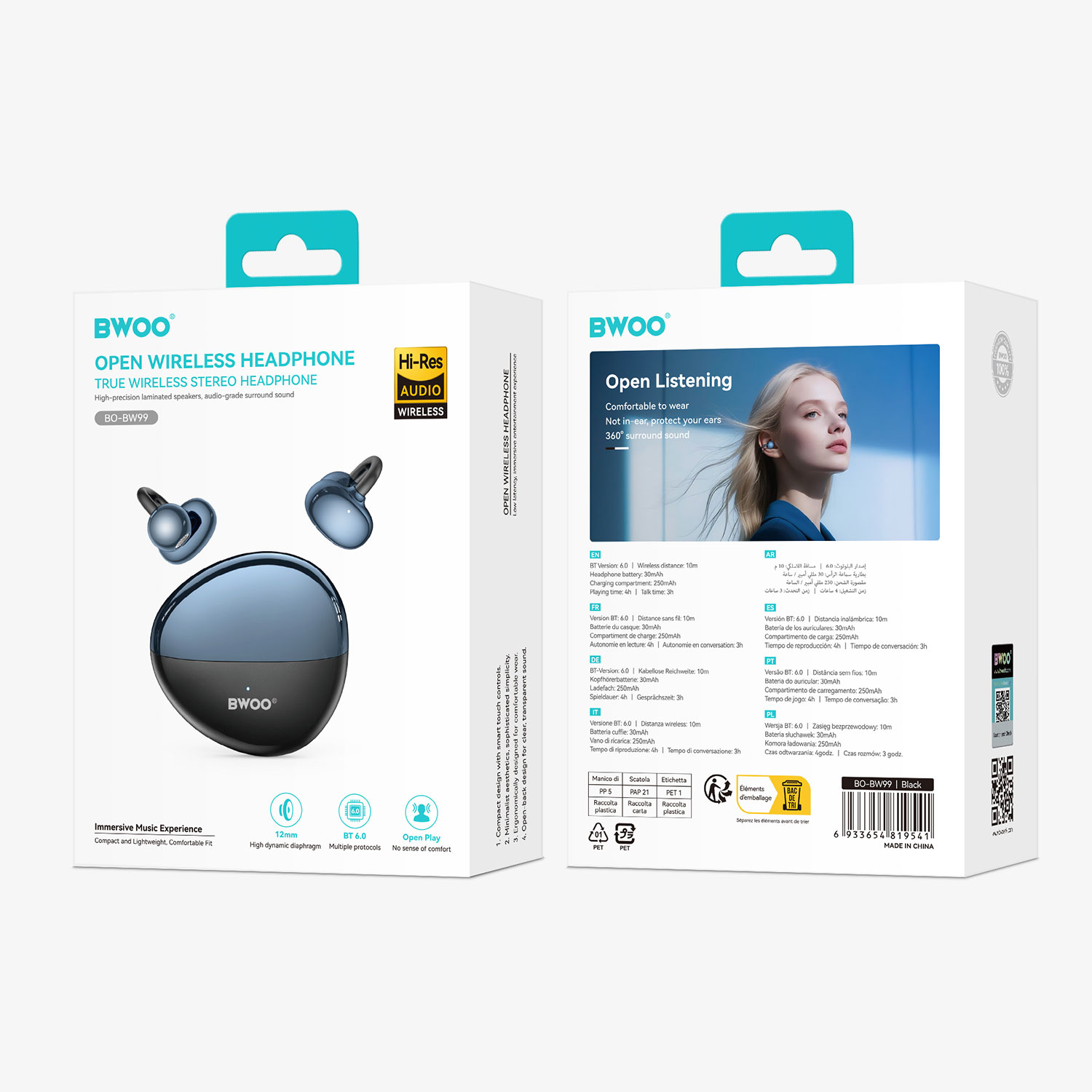 BO-BW99 Open Ear Clip Earphone BT 6.0 Package