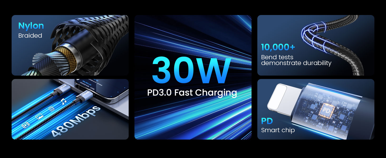 BO-X401CL 30W USB-C to Lightning Cable Features