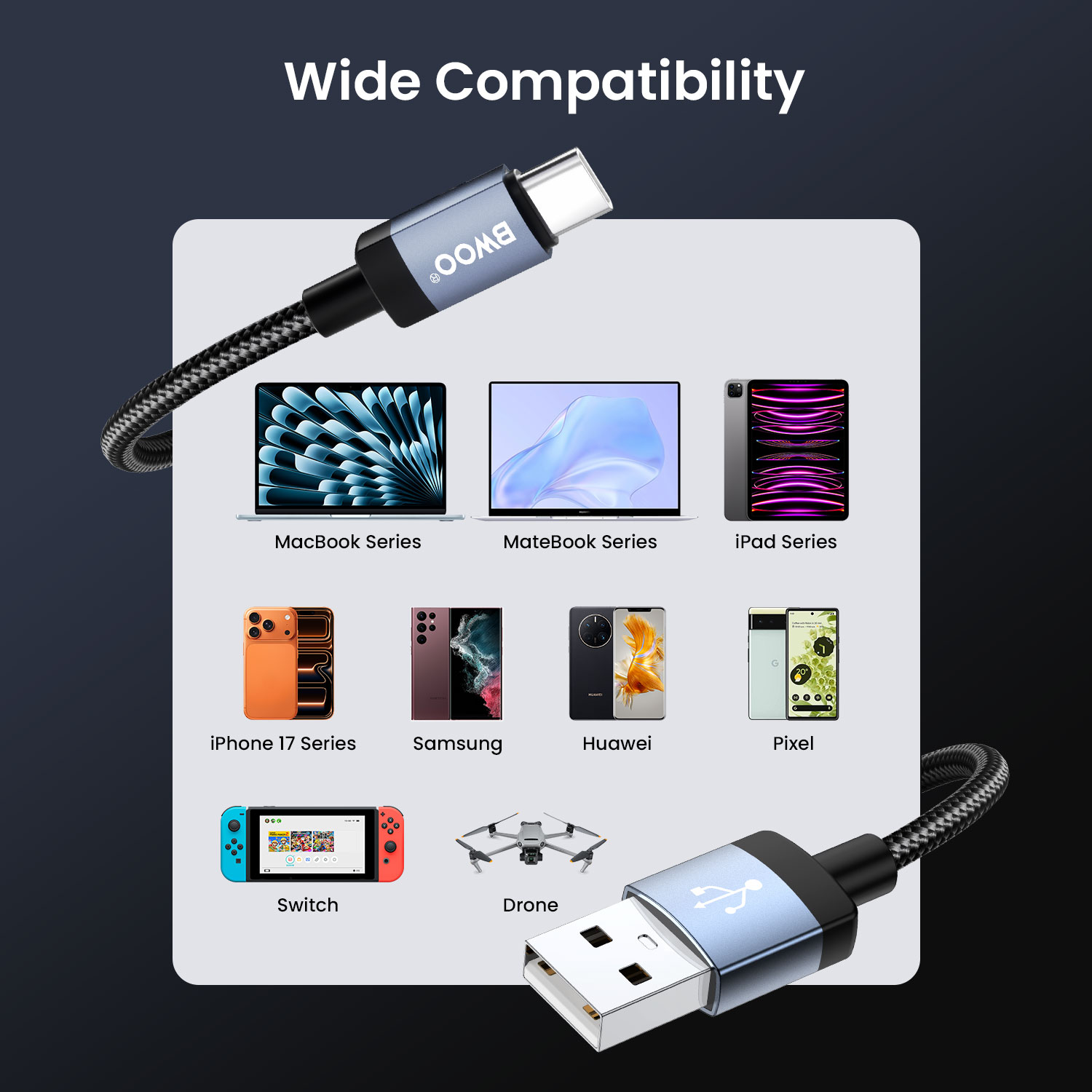 BO-X401C 15W USB C Cable with Wide Compatibility