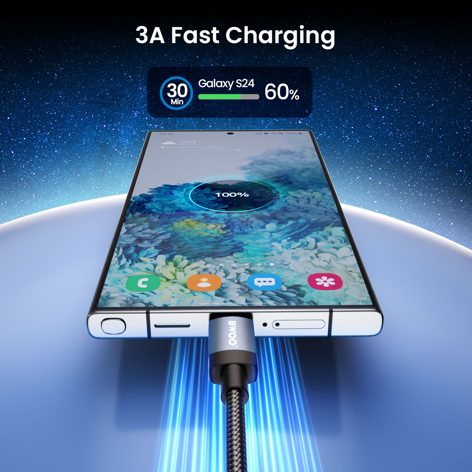 BO-X401C 15W USB C Cable with 3A Fast Charging