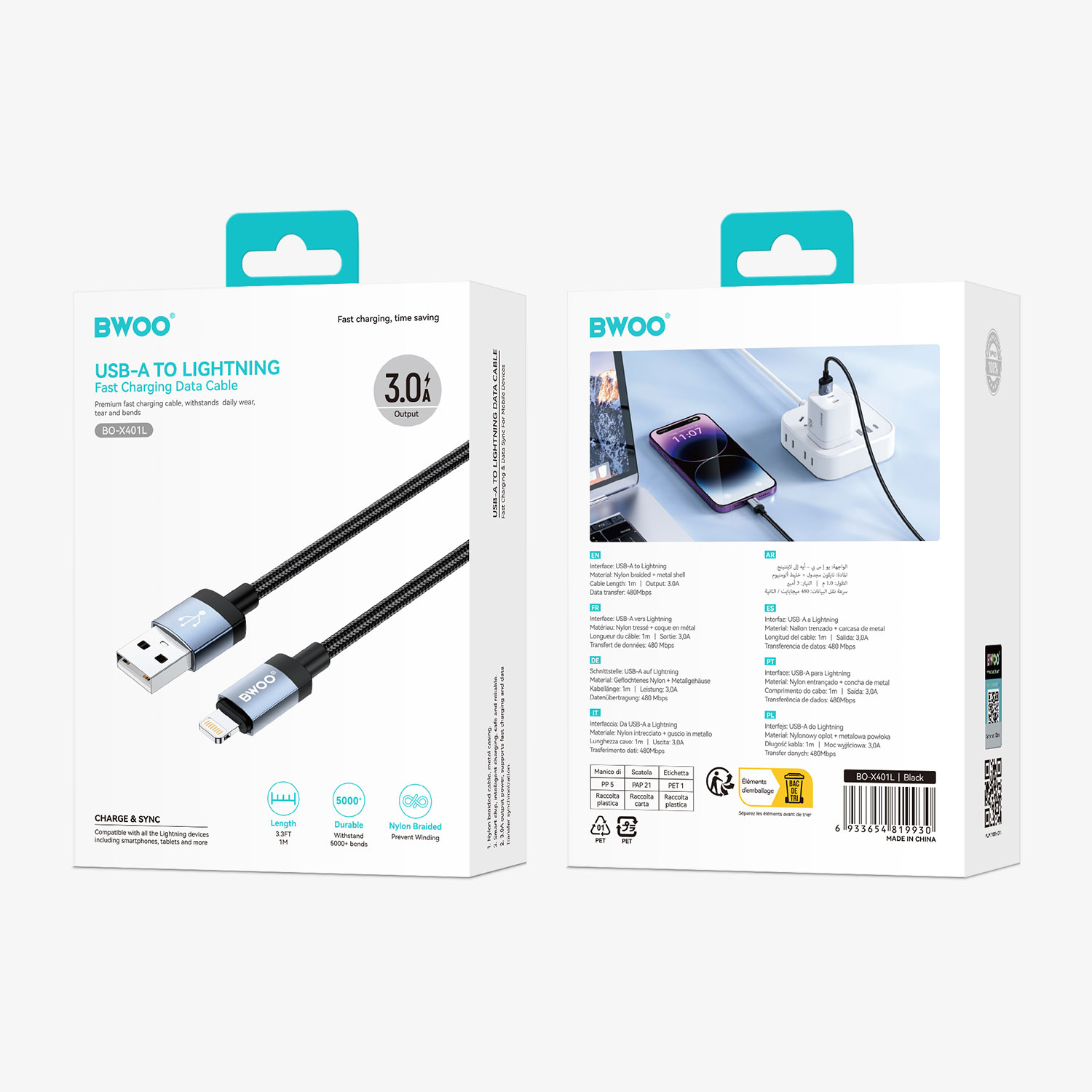BO-X401L 15W Lightning Cable Package