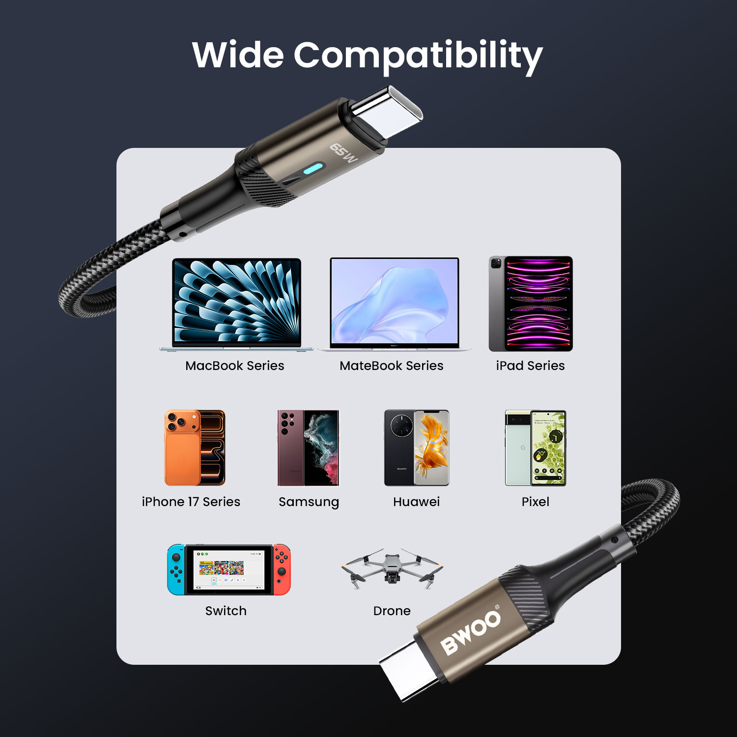 BO-X330CC 65W USB-C Cable with Wide Compatibility