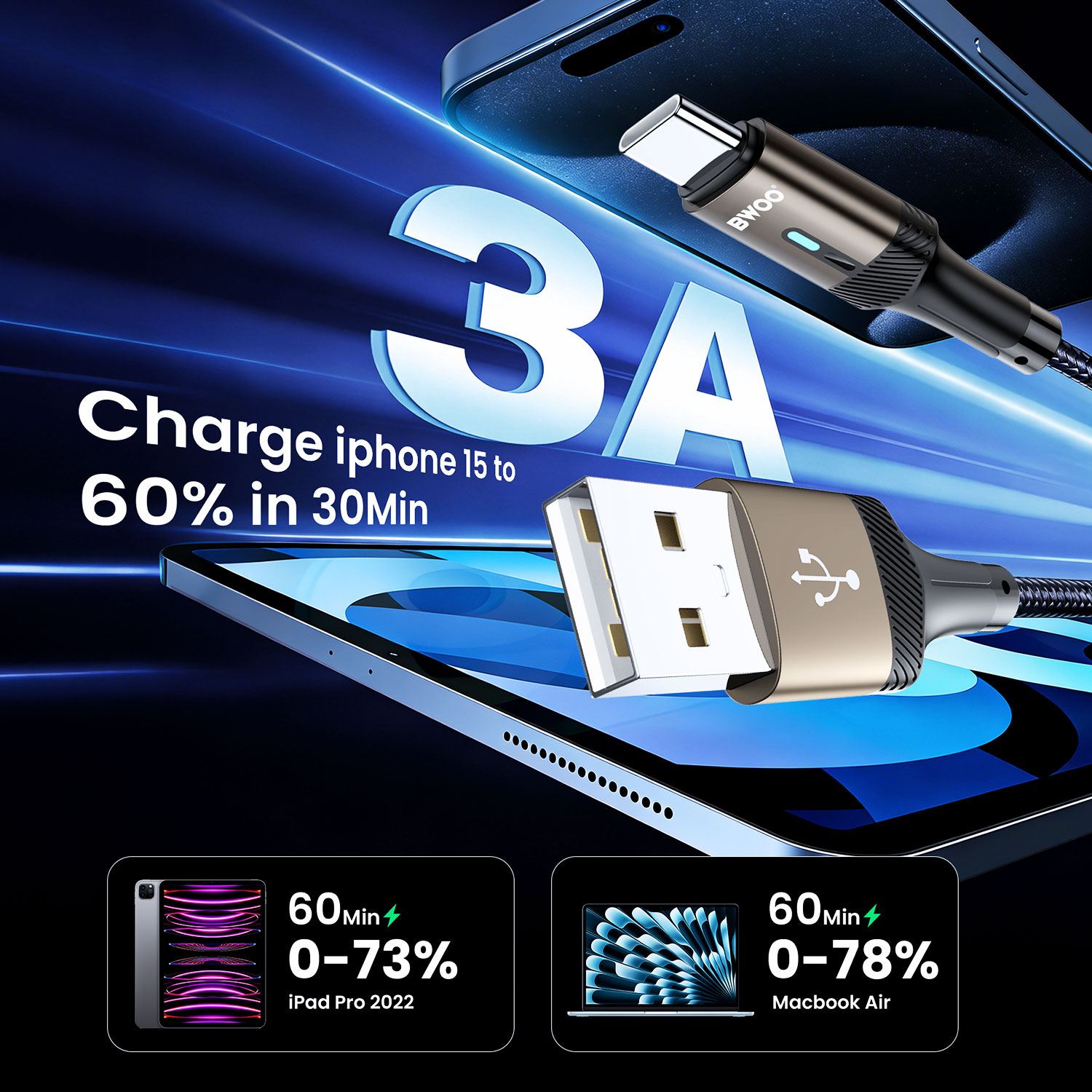 BO-X330C USB-A to USB-C Cable 3A