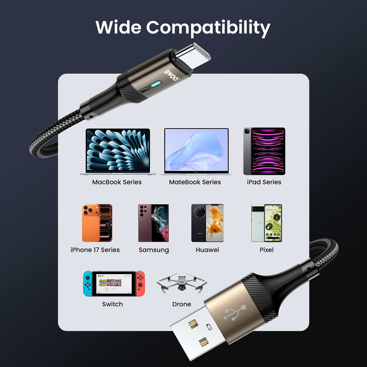 BO-X330C USB-A to USB-C Cable with Wide Compatibility