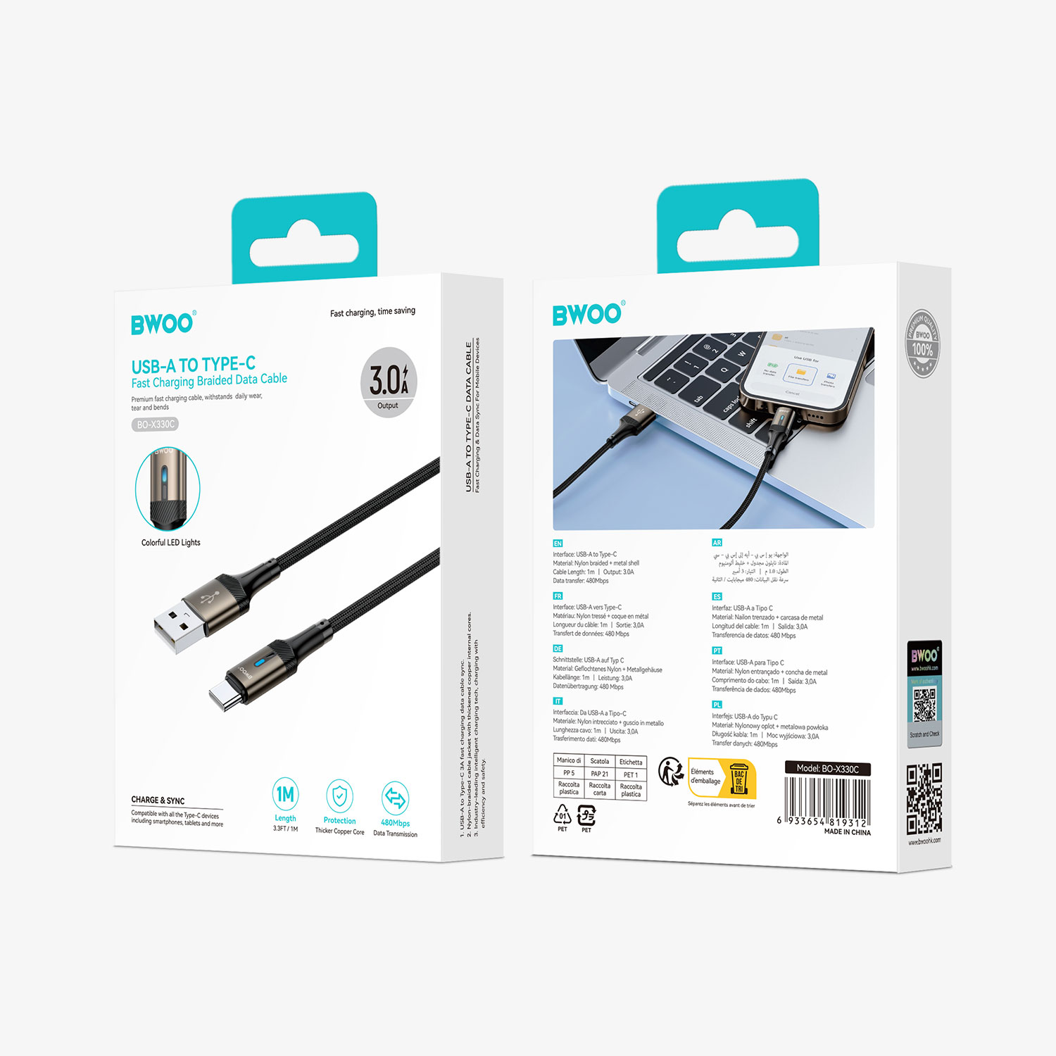 BO-X330C USB-A to USB-C Cable Package