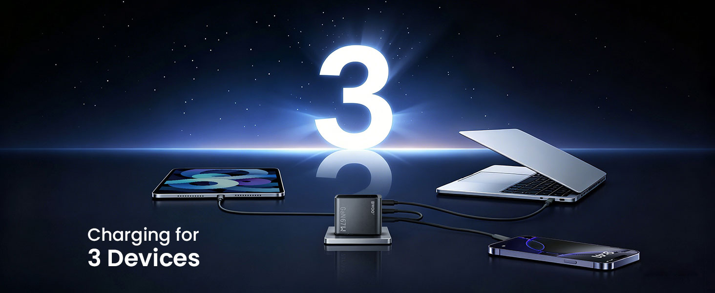 BWOO 3-port GaN charger laptop keyboard desk lamp desktop setup