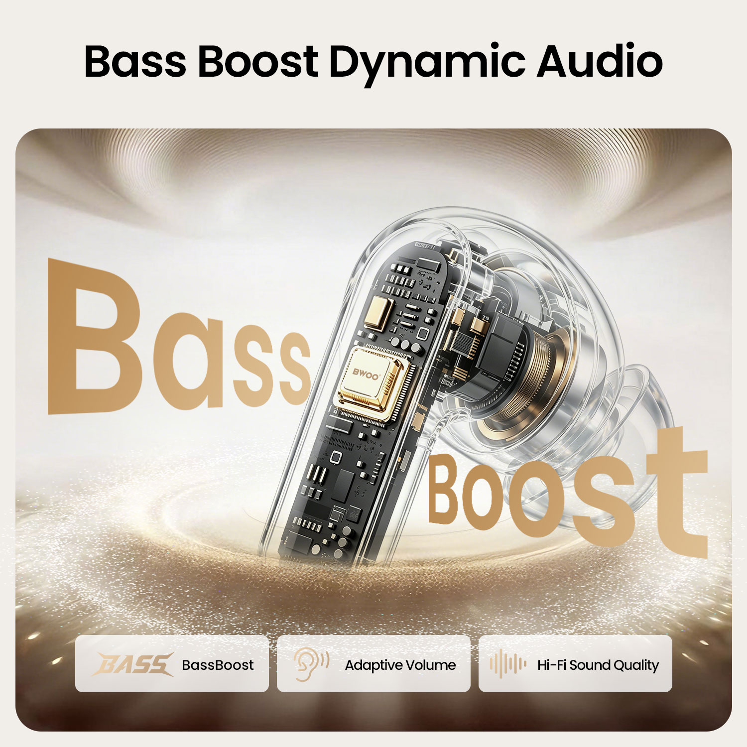 BWOO ANC Earbuds with Bass Boost Dynamic Audio