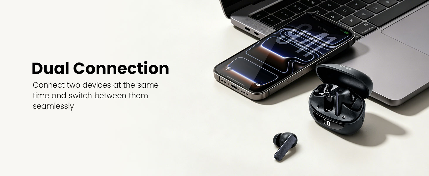 BWOO wireless earbuds with dual connection function