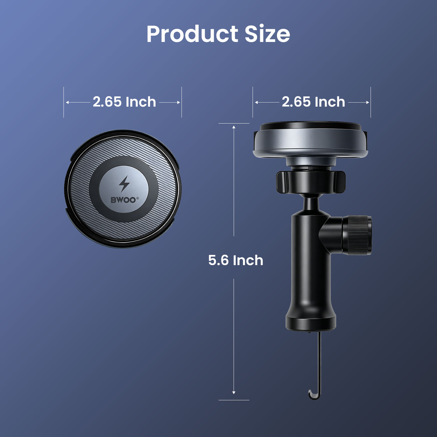 BWOO Magnetic Car Phone Holder with 15W Qi Charging