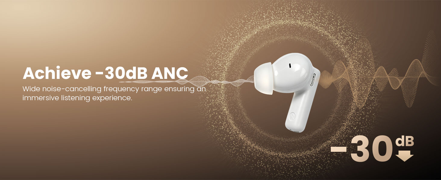 BWOO Active Noise Cancelling Earbuds with 30dB Noise Reduction