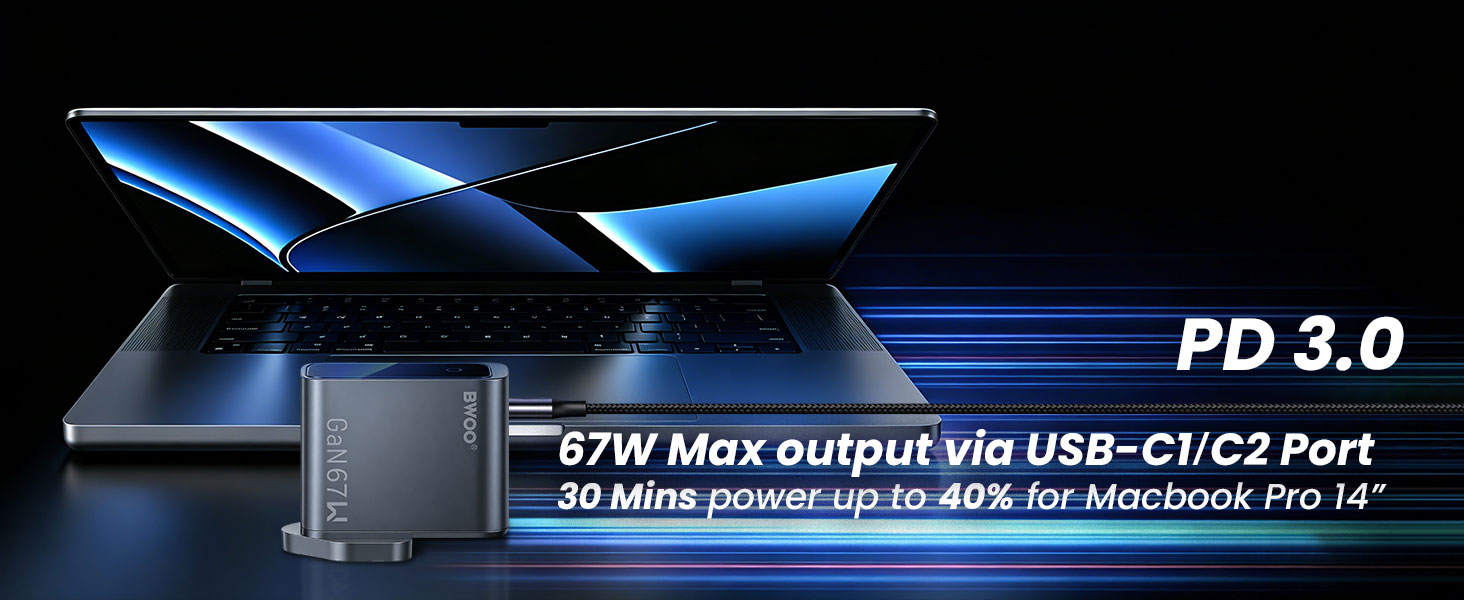 BWOO 67W charger simultaneous power delivery architecture