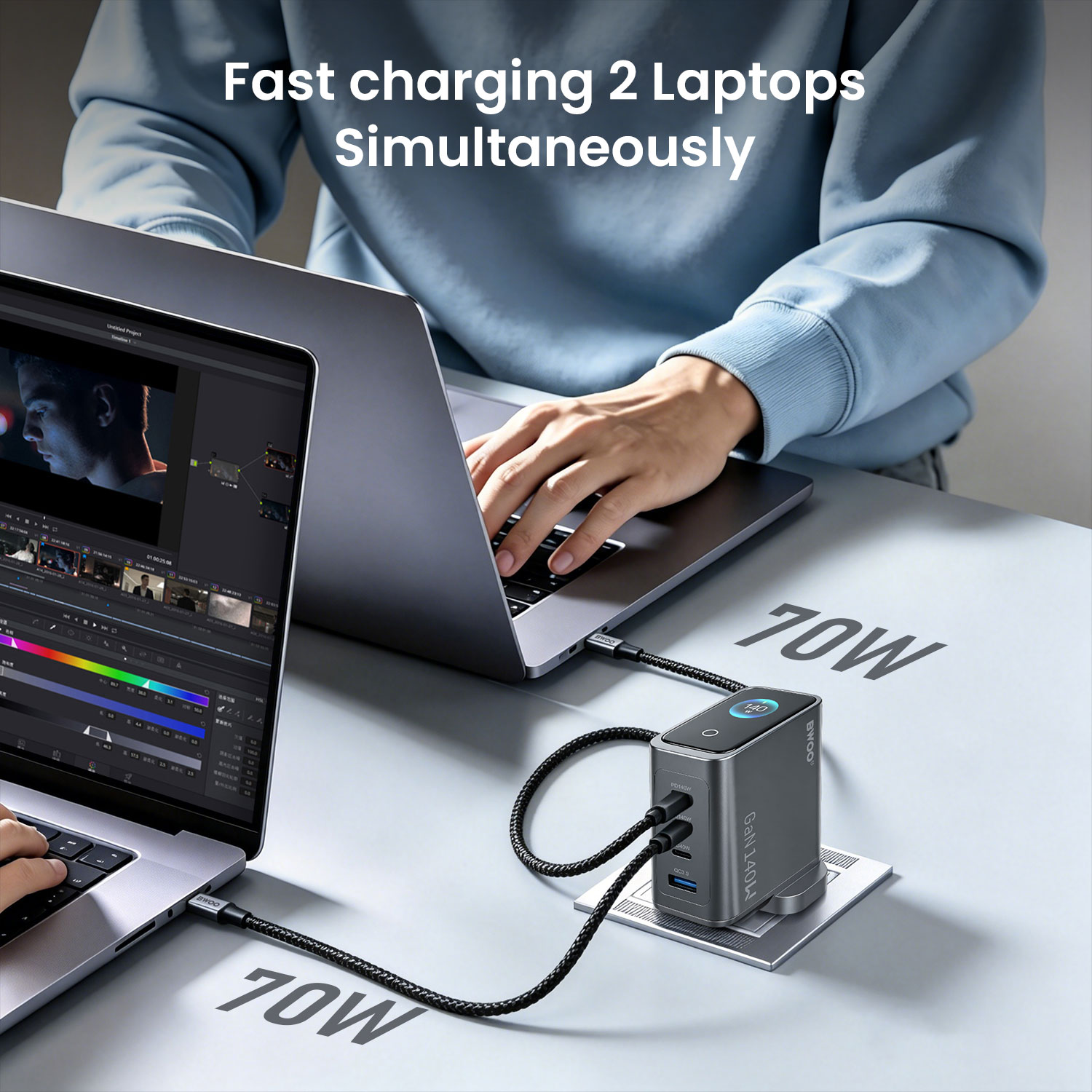 BWOO 140W PD fast charging for MacBook Pro and Type-C laptops