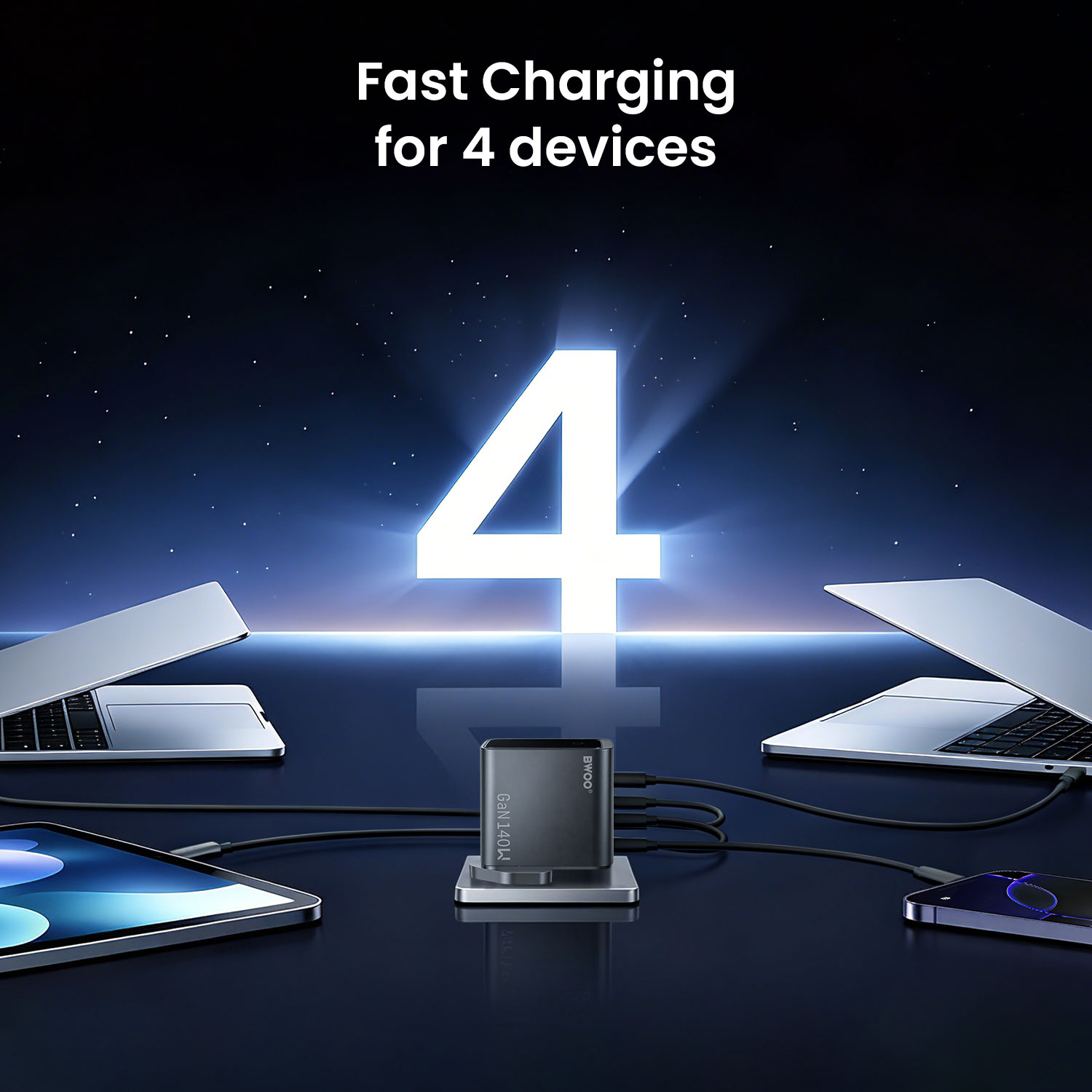 Premium BWOO 4 in 1 GaN charger for high-speed power delivery