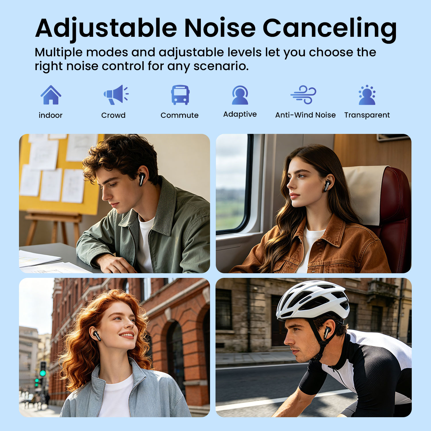 BWOO Adjustable Noise Cancelling Earbuds with ANC Function