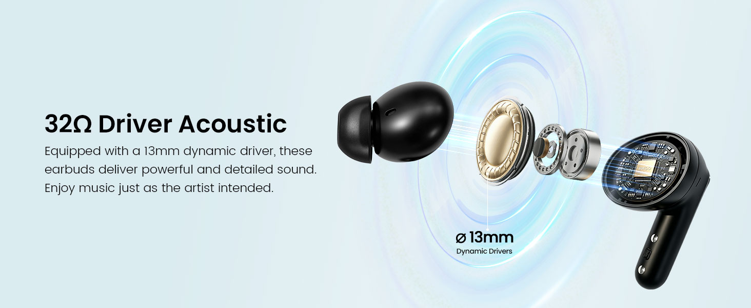 BWOO ANC Wireless Earphone with 32Ω Driver Acoustic