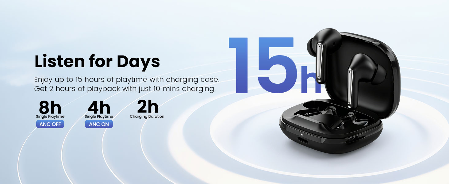 BWOO ANC Wireless Earphone with Long Battery Life