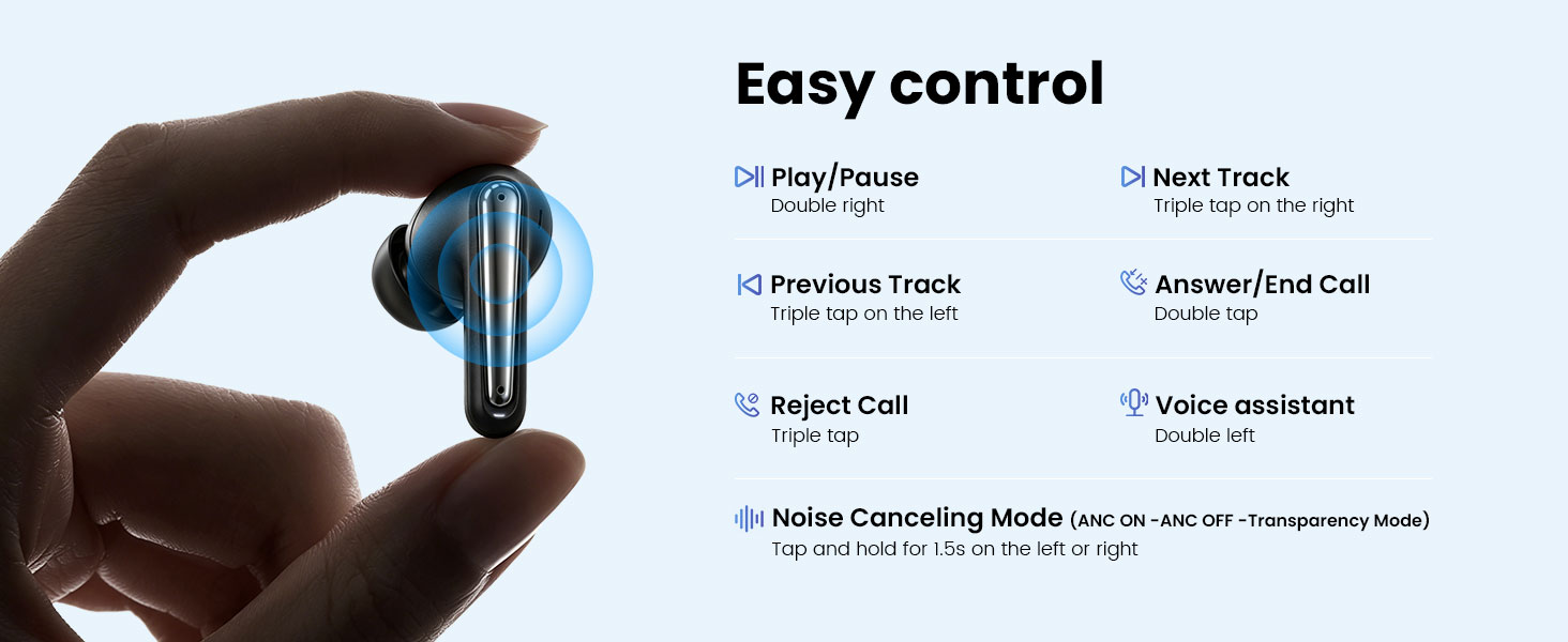 BWOO ANC Wireless Earbuds Connect 2 Devices Simultaneously