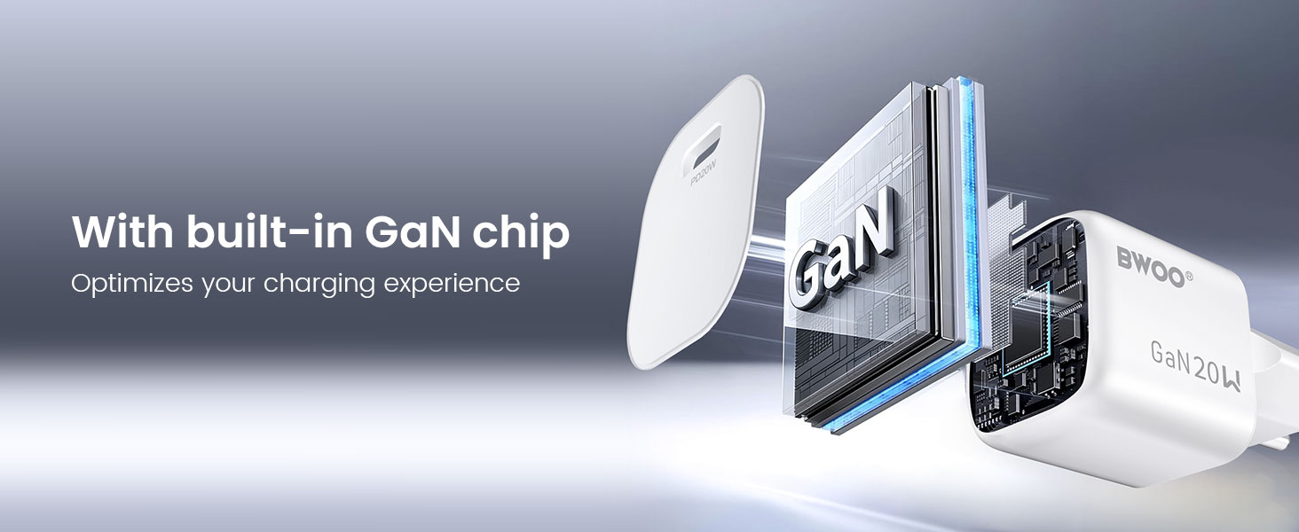 BWOO USB-C power adapter with optimized GaN charging performance