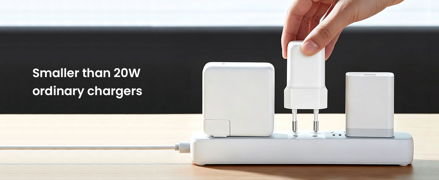BWOO small size GaN charger measuring 69x35.5x32mm