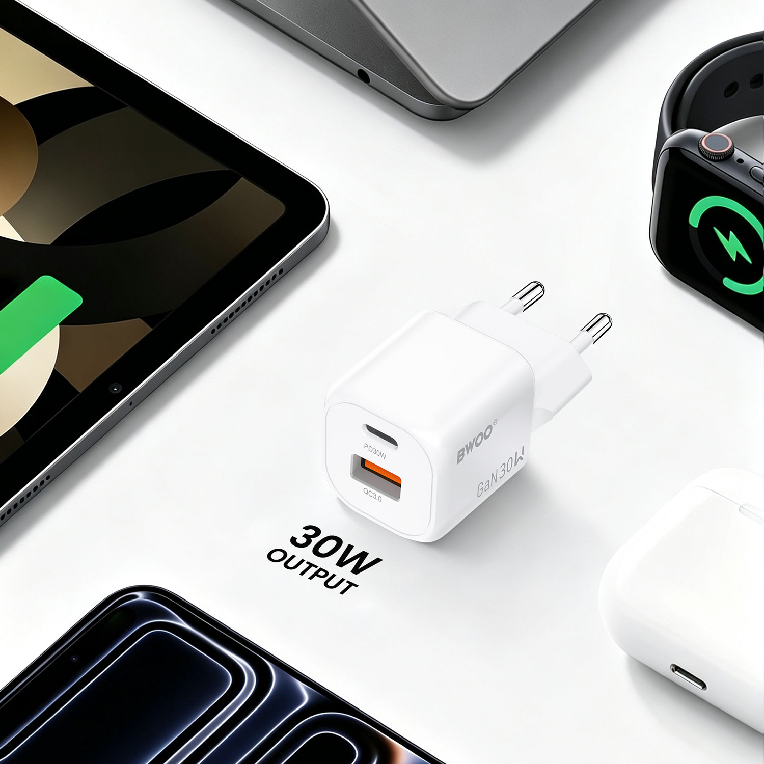 BWOO 30W gan charger with wide compatibility