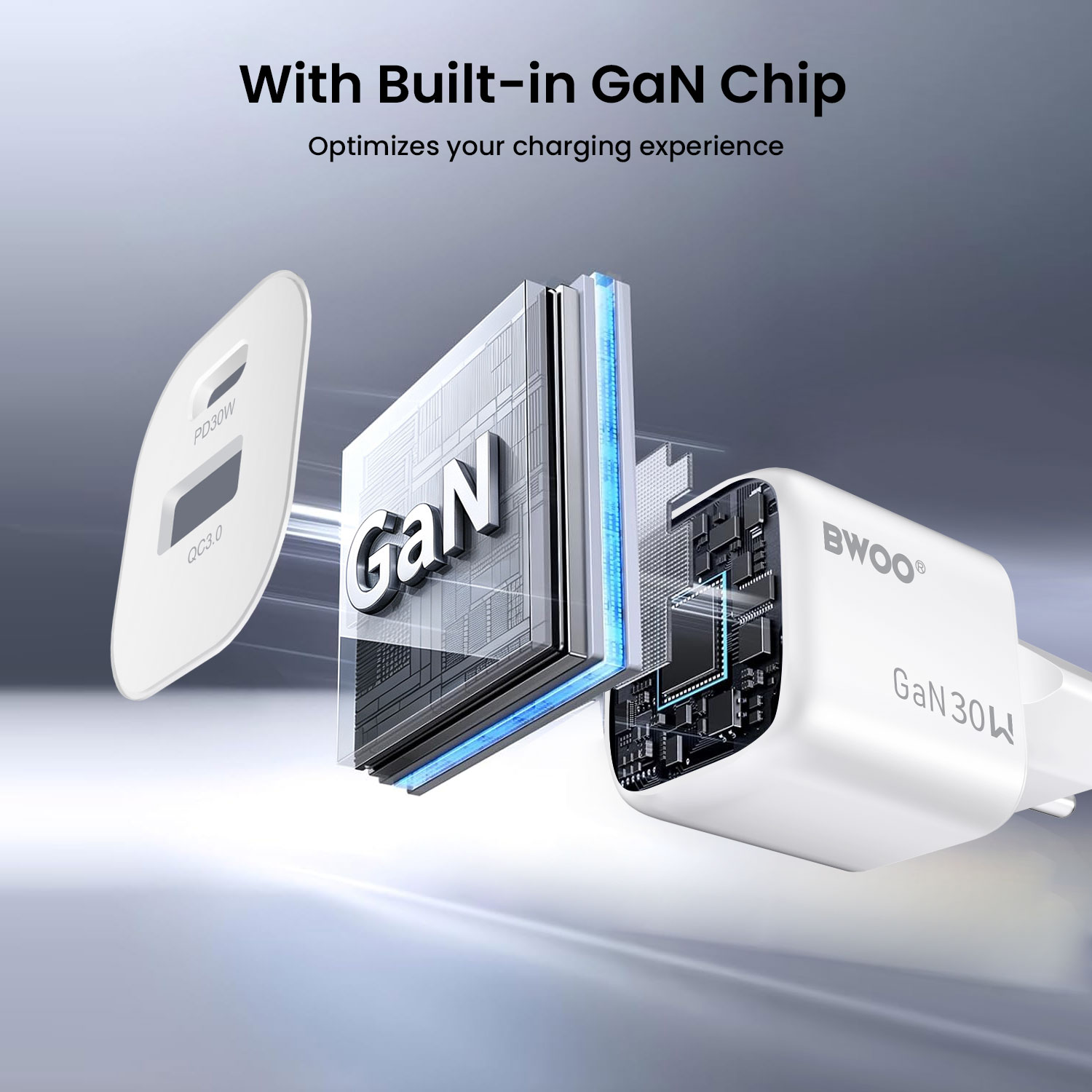 BWOO GaN charger with dual device charging capability
