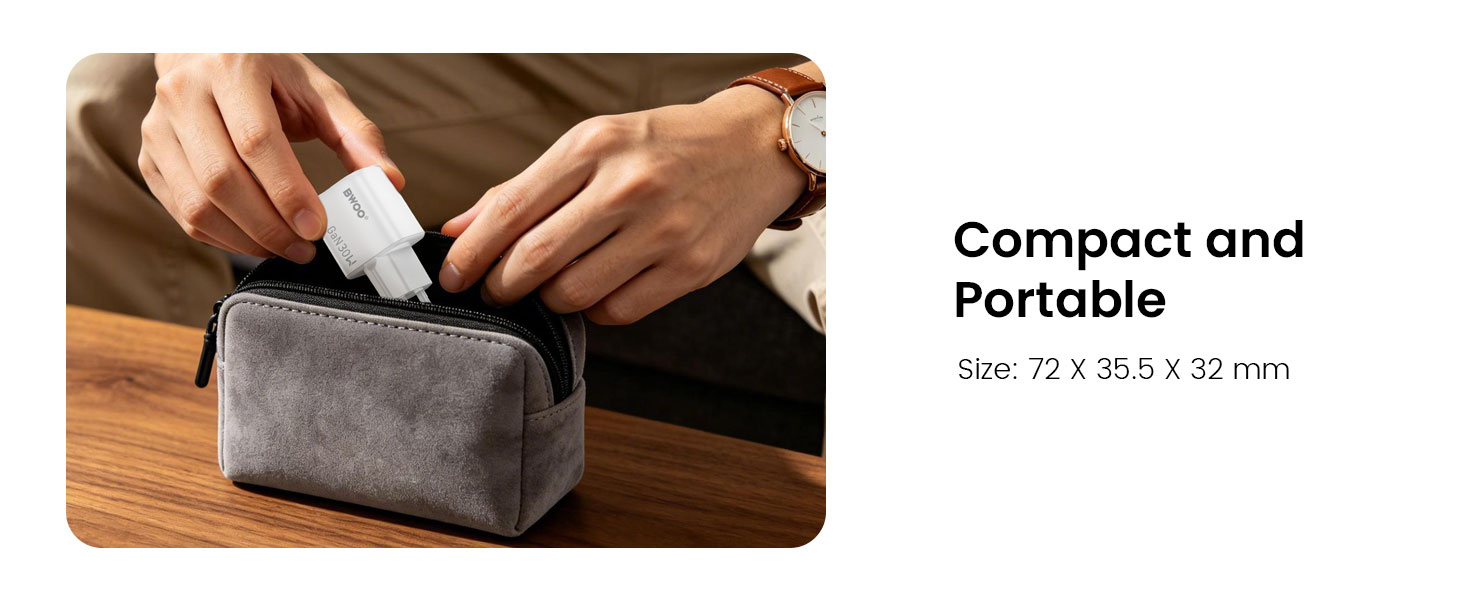 BWOO mini GaN USB-C charger with compact portable design