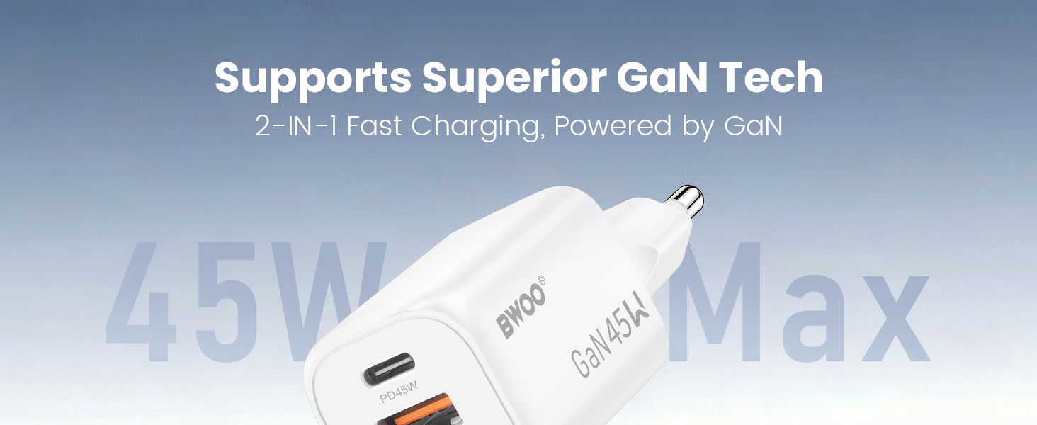 BWOO advanced 45w usb-c charger with gan tech