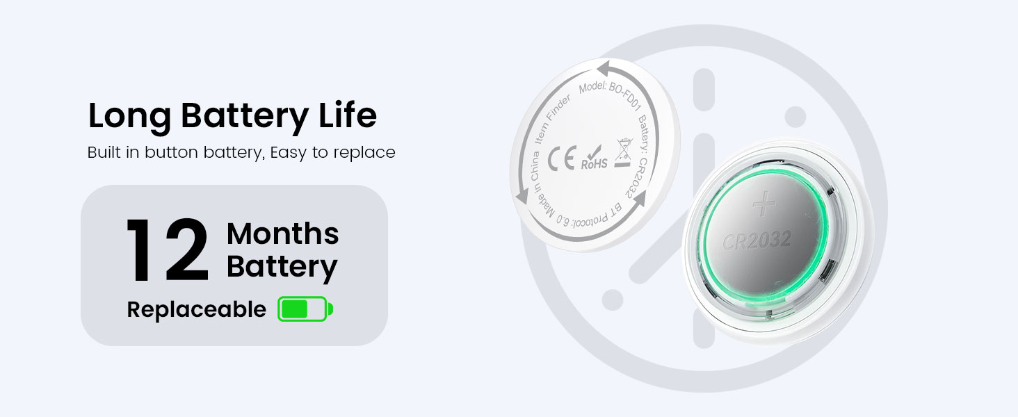 BWOO Tracker Tag with Replaceable Button Cell Battery