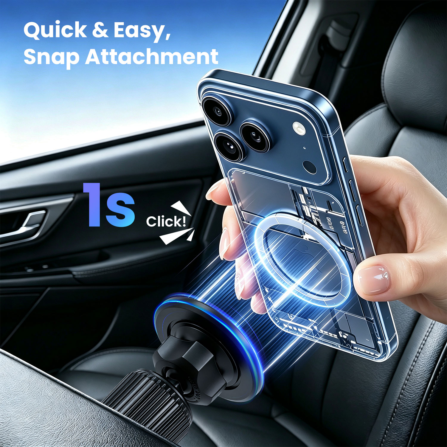 BWOO Quick Snap Magnetic Phone Holder for Car