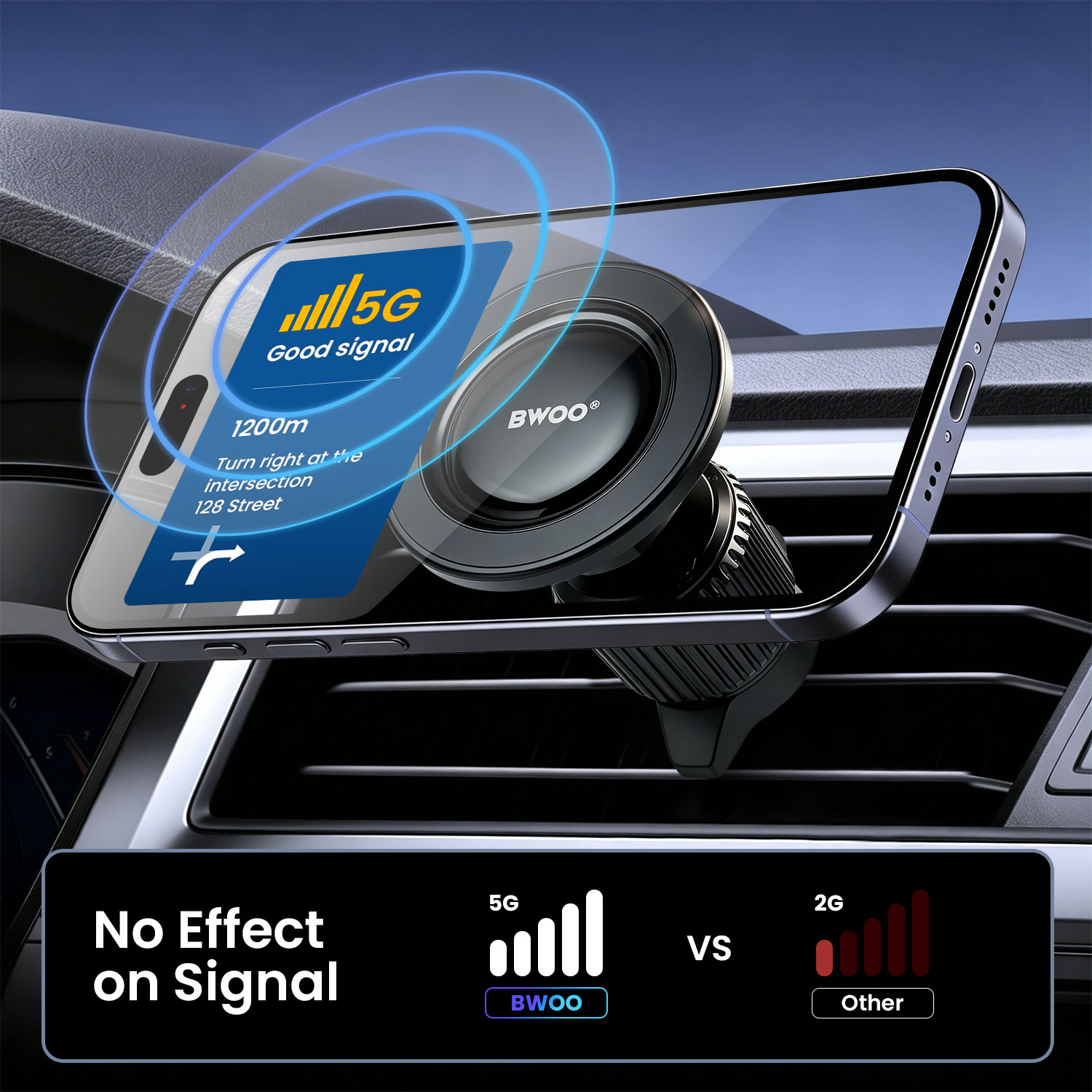 BWOO Magnetic Car Phone Mount with Signal-Friendly Design