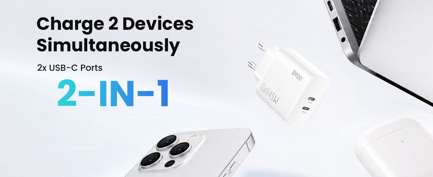 45W USB-C Charger for Simultaneous Charging