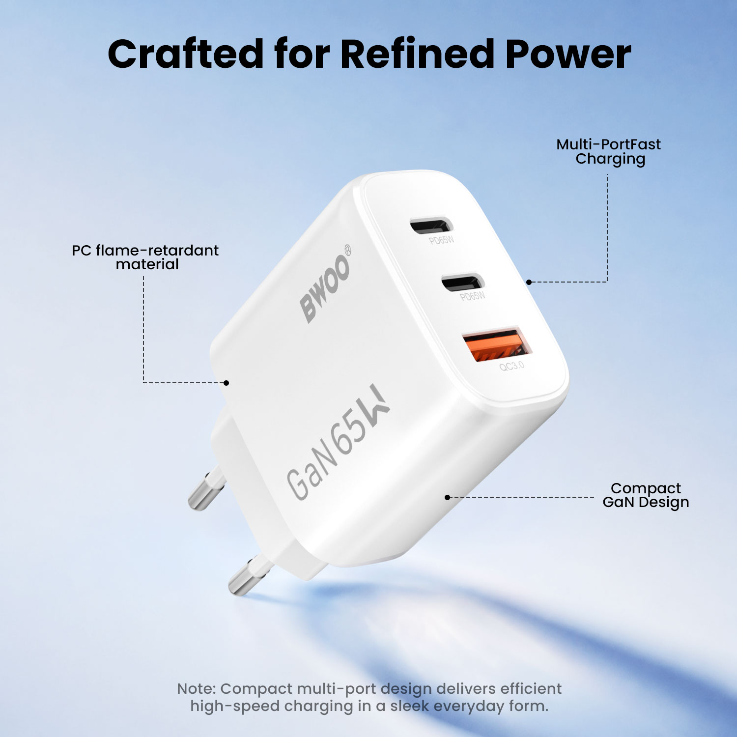 65W Travel Charger with Three Ports