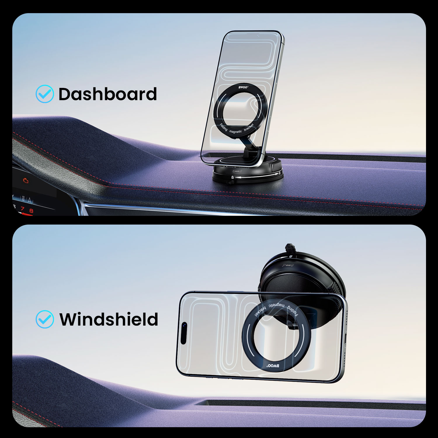 BWOO Magnetic Car Mount for Dashboard or Windshield