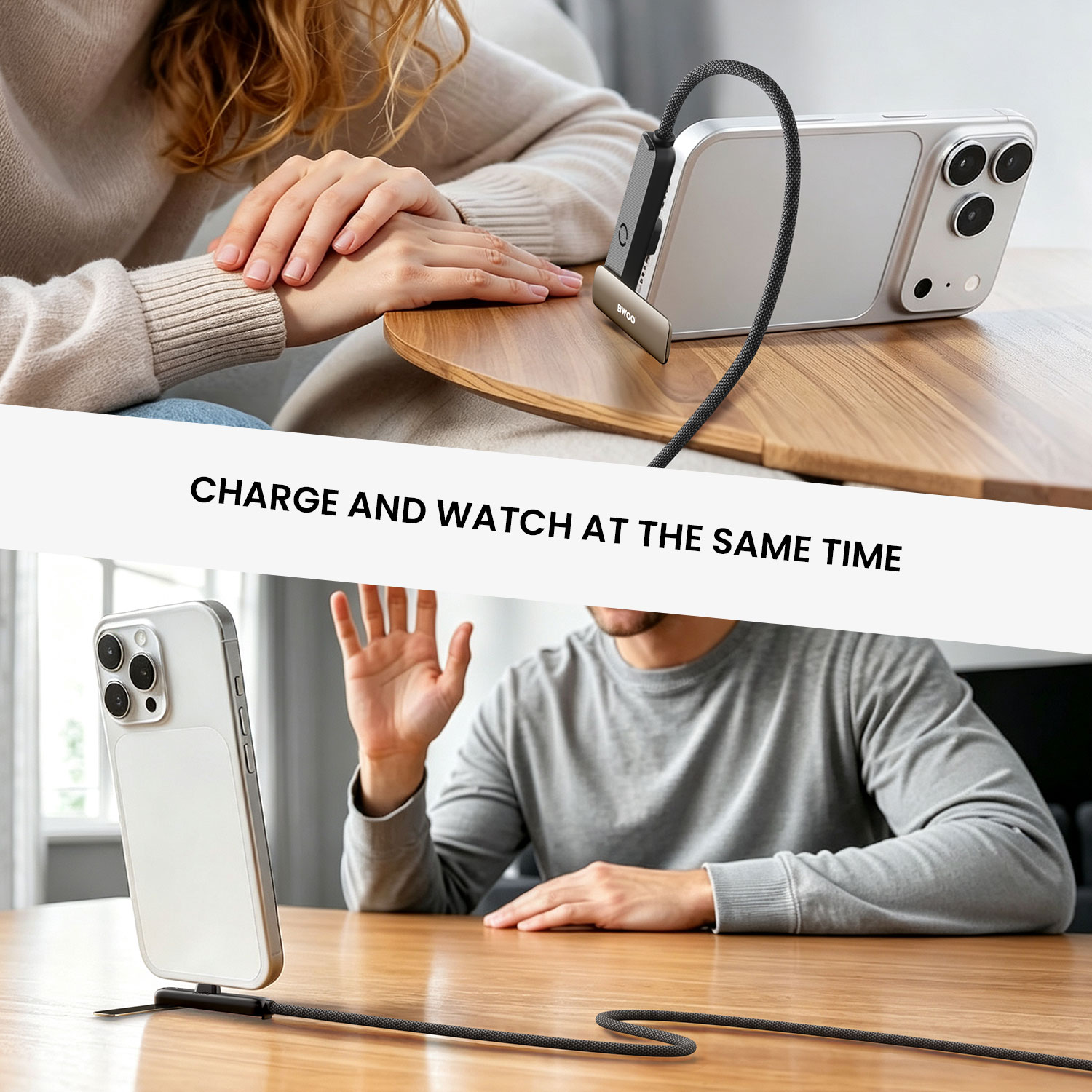 Foldable USB-C Phone Holder Cable for Desk Use
