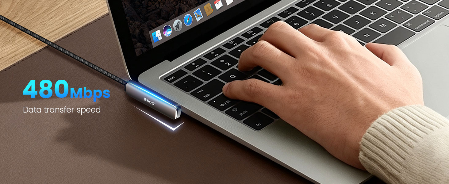 USB-C Cable with 480Mbps Data Transfer