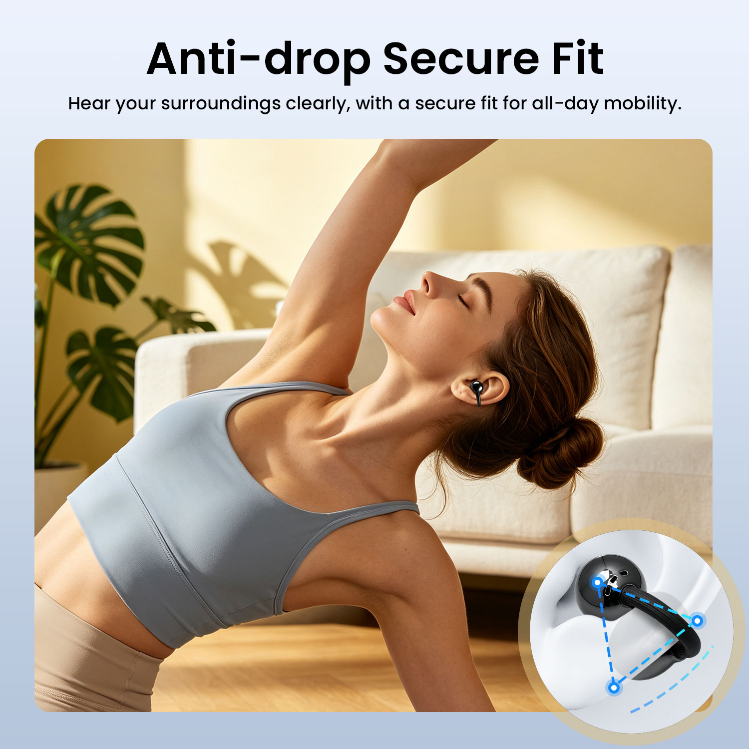 BWOO Open-Ear Wireless Earphones with Anti-Drop Secure Fit