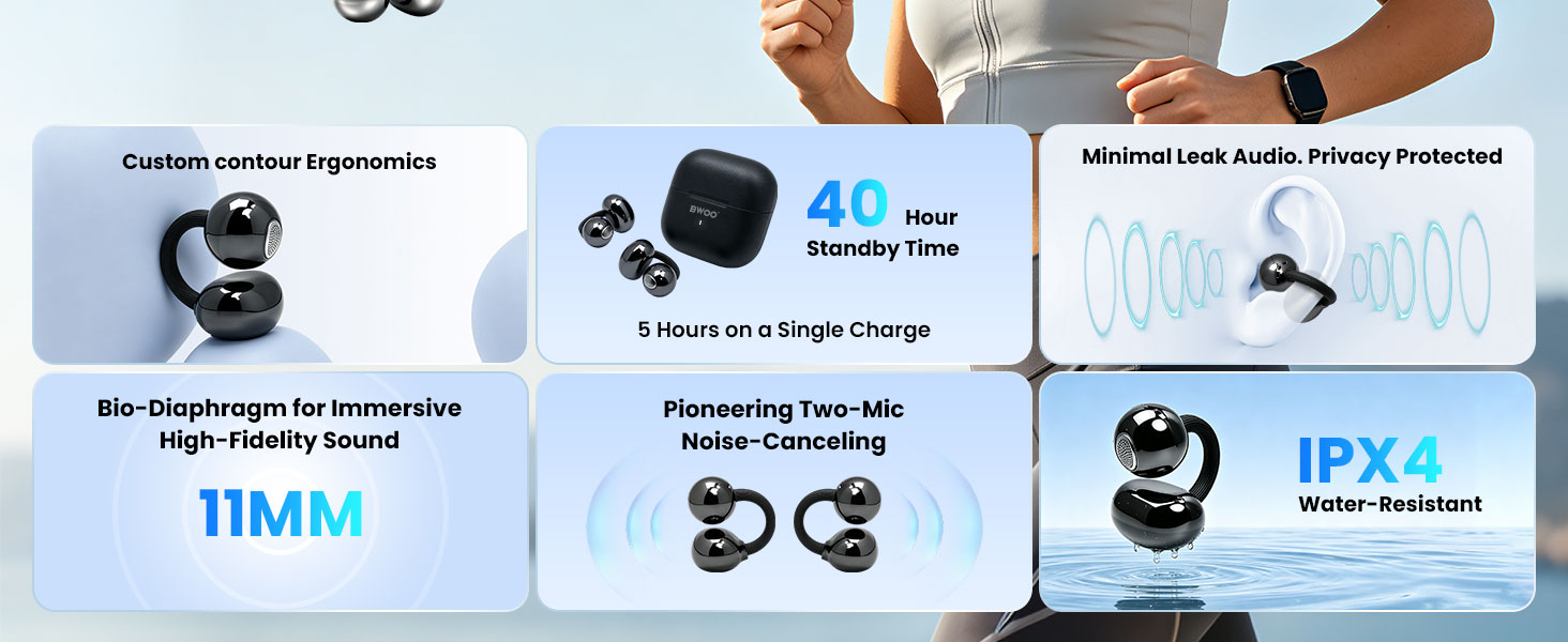 BWOO Directional Audio Titanium Clip Earphones