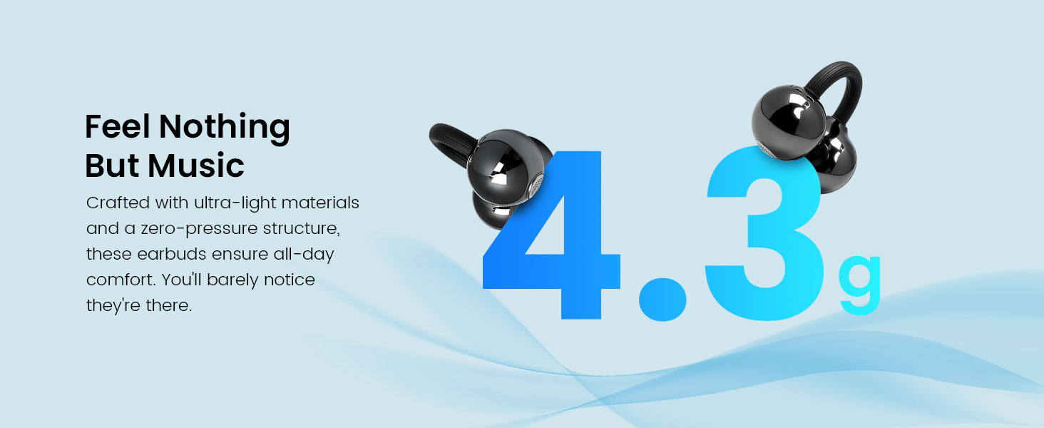 BWOO Open-Ear Clip Wireless Earphones with Lightweight Design