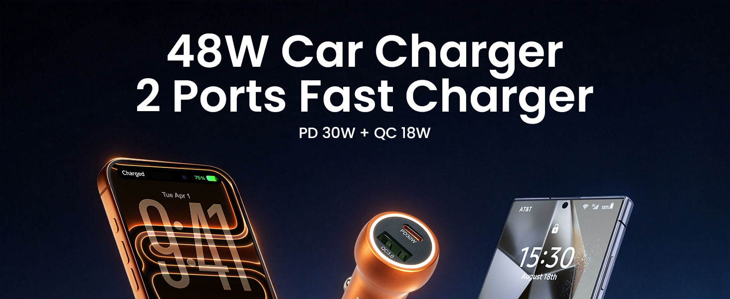 48W Car Charger for Smartphones and Tablets