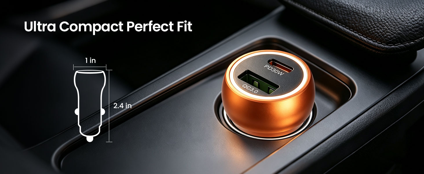 Compact PD and QC Car Charger
