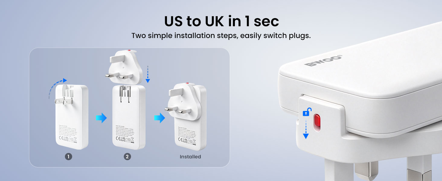 US-to-UK Plug Adapter for 65W Wall Charger